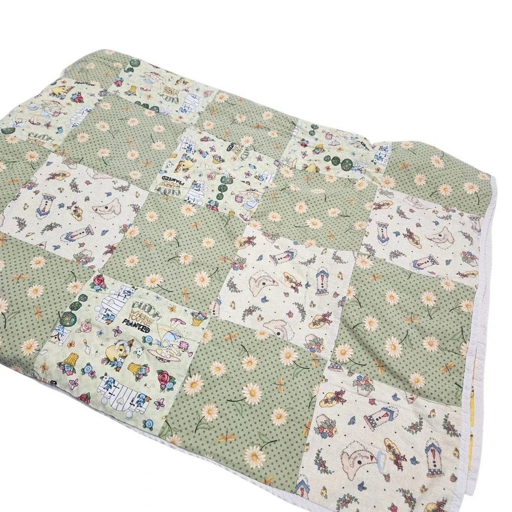 Mary Engelbreit Garden Thyme Quilt Throw Blanket Handmade Patchwork Yellow Bees‎
